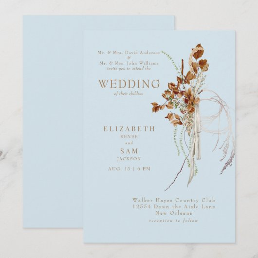 Herfst Wispy Boho Sky Blue Beide ouders Kaart (Voorkant / Achterkant)