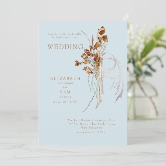 Herfst Wispy Boho Sky Blue Samen Met Bruiloft Kaart (Staand voorkant)