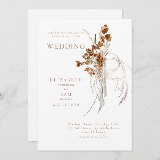 Herfst Wispy Boho White Samen Met Bruiloft Kaart (Voorkant / Achterkant)