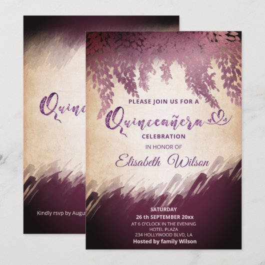 Herfst wisteria aubergine waterverf kaart (Voorkant / Achterkant)