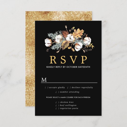 Herfst Wit Bloemen Bruiloft RSVP Kaart, Maaltijdop (Voorkant / Achterkant)