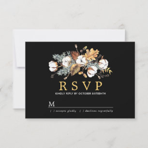 Herfst Wit Bloemen Goud Verlof Bruiloft RSVP Kaartje