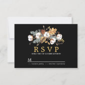 Herfst Wit Bloemen Goud Verlof Bruiloft RSVP Kaartje (Voorkant)