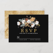 Herfst Wit Bloemen Goud Verlof Bruiloft RSVP Kaartje (Voorkant / Achterkant)