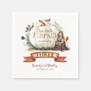Herfst Wit en Goud Pompoen Verjaardag Servet