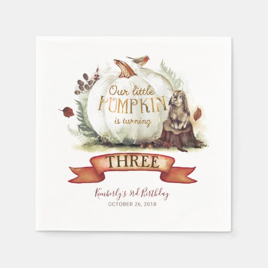 Herfst Wit en Goud Pompoen Verjaardag Servet (Voorkant)