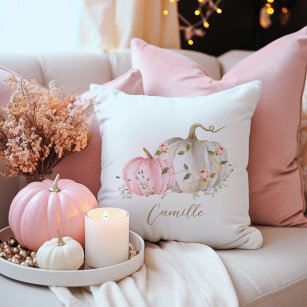 Herfst Wit en Roze Pompoen Decoratief Kussen