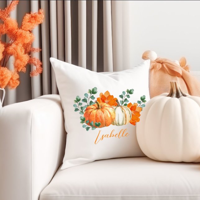 Herfst wit en sinaasappel pompoen bloemenhuis deco kussen (Creator heeft geüpload)