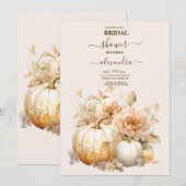 Herfst Wit Goud Glitter Pompoen Bridal Kaart (Voorkant / Achterkant)