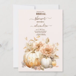 Herfst Wit Goud Glitter Pompoen Bridal Kaart