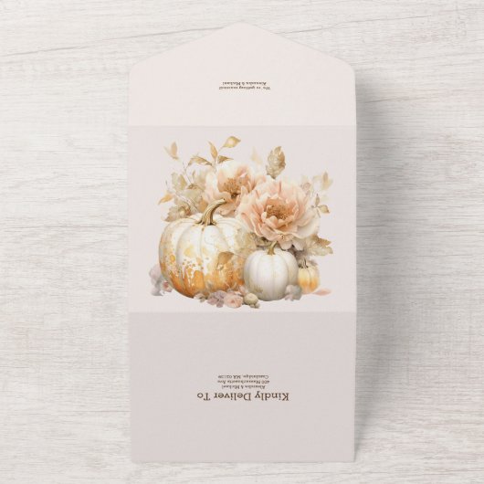 Herfst Wit Goud Glitter Pompoen Bruiloft All In One Uitnodiging (Buitenkant)