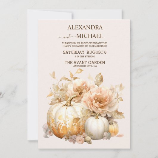 Herfst Wit Goud Glitter Pompoen Bruiloft Kaart (Voorkant)