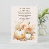 Herfst Wit Goud Glitter Pompoen Bruiloft Kaart (Staand voorkant)