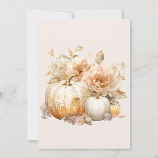 Herfst Wit Goud Glitter Pompoen Bruiloft Kaart (Achterkant)