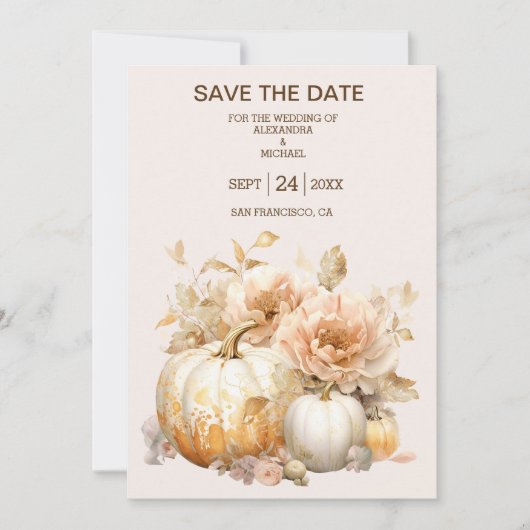Herfst Wit Goud Glitter Pompoen Bruiloft Save The Date (Voorkant)