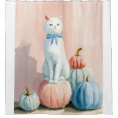 Herfst Wit poes met pompoenen Douchegordijn (Voorkant)