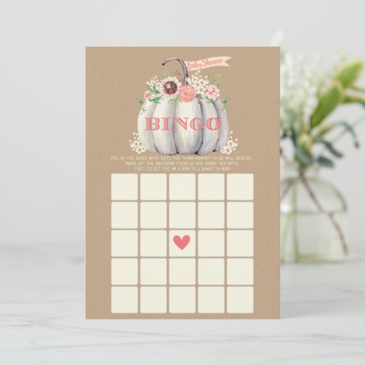 Herfst Wit Pompoen Baby shower Bingo Spel Menu (Staand voorkant)