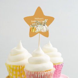 Herfst wit sinaasappel pompoen groen cupcake toppe ster sticker