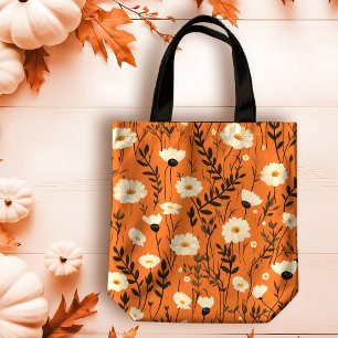 Herfst Witte Daisies op Sinaasappel Tote Bag