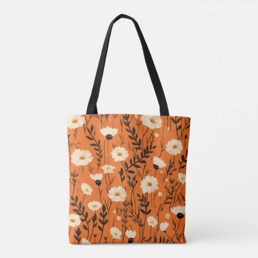 Herfst Witte Daisies op Sinaasappel Tote Bag (Achterkant)