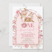 Herfst Witte en Roze Onederful Twins Verjaardag Kaart (Voorkant)