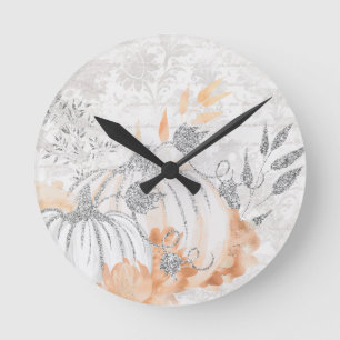 Herfst Witte En Zilveren Grijze Pompoenen Ronde Klok