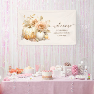 Herfst Witte Gouden Glitter Pompoen Trouwdag Spandoek