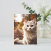 HERFST witte kat BRIEFKAARTEN (Staand voorkant)