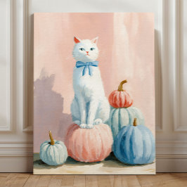 Herfst Witte Kat met Pompoenen Acryl Fototegel