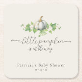 Herfst Witte Pompoen Baby shower Vierkante Onderze Kartonnen Onderzetters (Voorkant)
