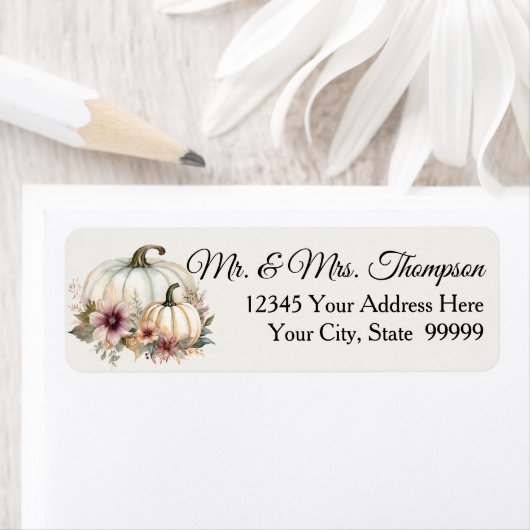 Herfst Witte Pompoen Bloemen Bourgogne Retour Adre Etiket (Insitu)