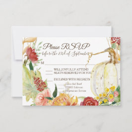Herfst Witte Pompoen Bloemstuk Burgundy Krans Brui RSVP Kaartje