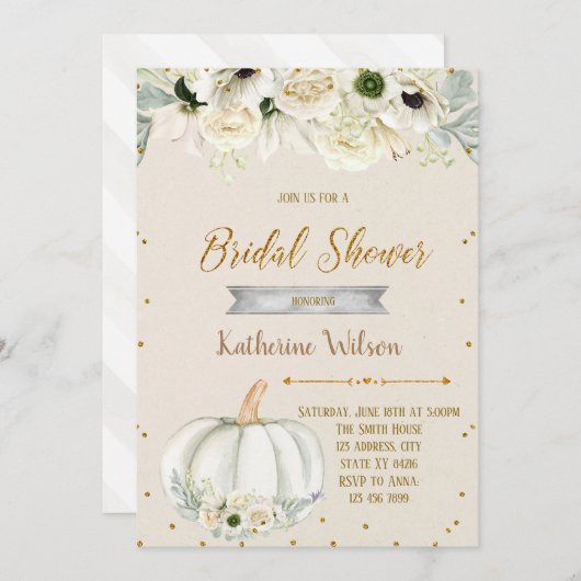 Herfst witte pompoen bruids doucheuitnodiging kaart (Voorkant / Achterkant)