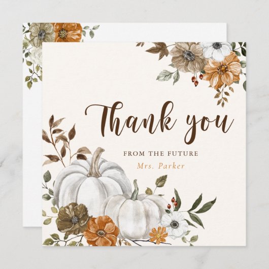 Herfst Witte Pompoen Bruiloftsontvangst Bedankkaart (Voorkant / Achterkant)