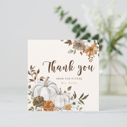 Herfst Witte Pompoen Bruiloftsontvangst Bedankkaart (Staand voorkant)