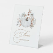 Herfst Witte Pompoen Favors Reclamebord Met Voetstuk (Voorkant)