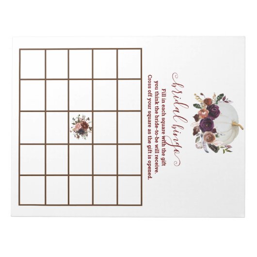 Herfst Witte Pompoen Herfst in Liefde Bingo Notitieblok (Voorkant)