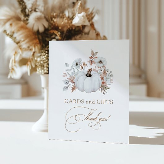 Herfst Witte Pompoen Kaarten en geschenken Reclamebord Met Voetstuk