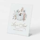 Herfst Witte Pompoen Liefde is lief Reclamebord Met Voetstuk (Voorkant)