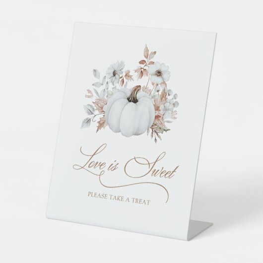 Herfst Witte Pompoen Liefde is lief Reclamebord Met Voetstuk (Voorkant)