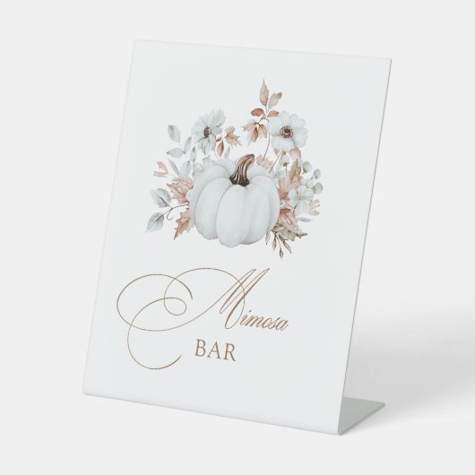 Herfst Witte Pompoen Mimosa Bar Reclamebord Met Voetstuk (Voorkant)