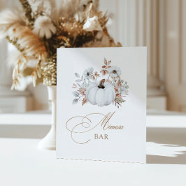 Herfst Witte Pompoen Mimosa Bar Reclamebord Met Voetstuk