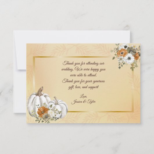 Herfst witte pompoen roest bruiloft dank u kaarten (Achterkant)