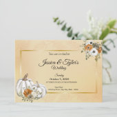 Herfst Witte Pompoen Roestige Trouwkaarten Save The Date (Staand voorkant)