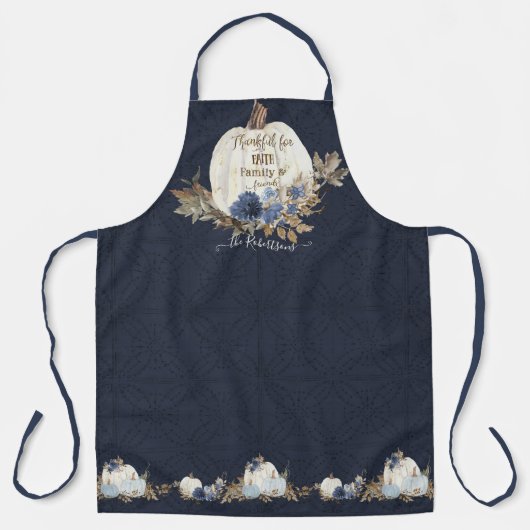 Herfst Witte Pompoen Rustieke bladeren Navy Blue F Schort (Voorkant)