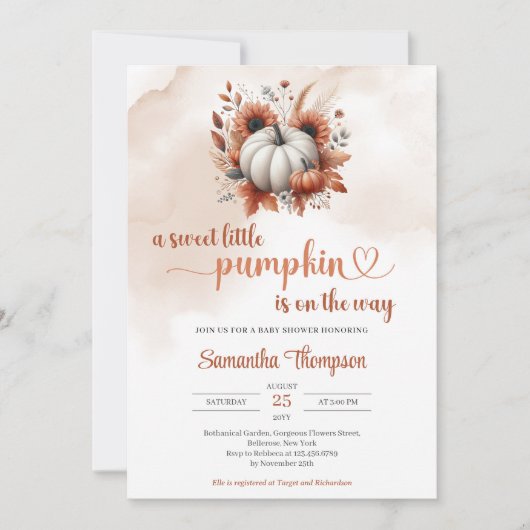 Herfst witte pompoen terracotta koper zonnebloemen kaart (Voorkant)