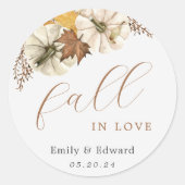 Herfst Witte Pompoenen Herfst in Liefde Trouwen Ronde Sticker (Voorkant)