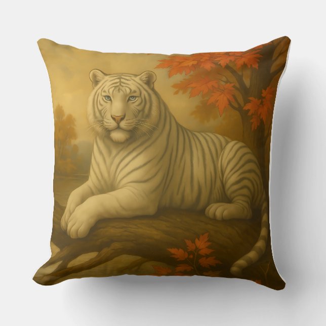 Herfst Witte Tijger – Fine Art Canvas Kussen (Voorkant)
