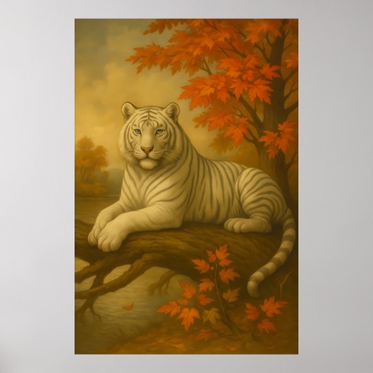 Herfst Witte Tijger – Fine Art Canvas Poster (Voorkant)