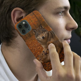Herfst Wolf Familie Speelse Welpen in het Herfstbo iPhone 16 Pro Max Hoesje